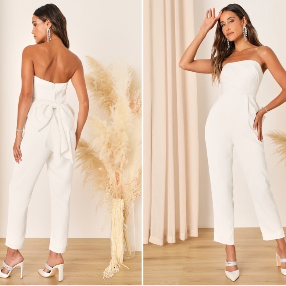 LULU's Wedding Bridal Shower Bachelorette HOneymoon Chic Satin Jumpsuit - Picture 6 of 6